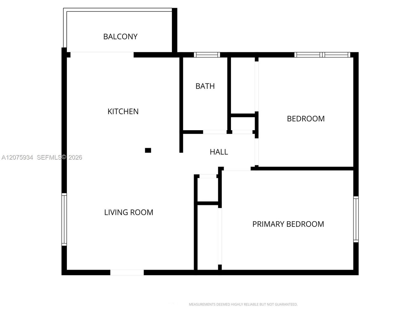 Floor plan of a 2 bed / 1 bath unit