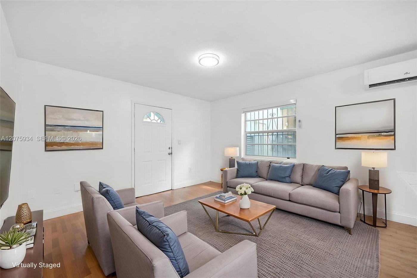 Living room, virtually staged